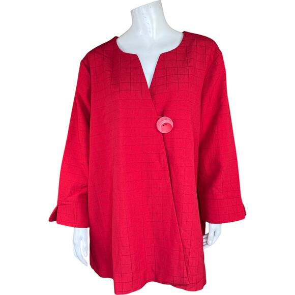 GRAVER Susan Graver Jackets & Blazers - GRAVER Susan Graver Printed Crinkle Satin Swing Jacket Scarlet Ruby Large